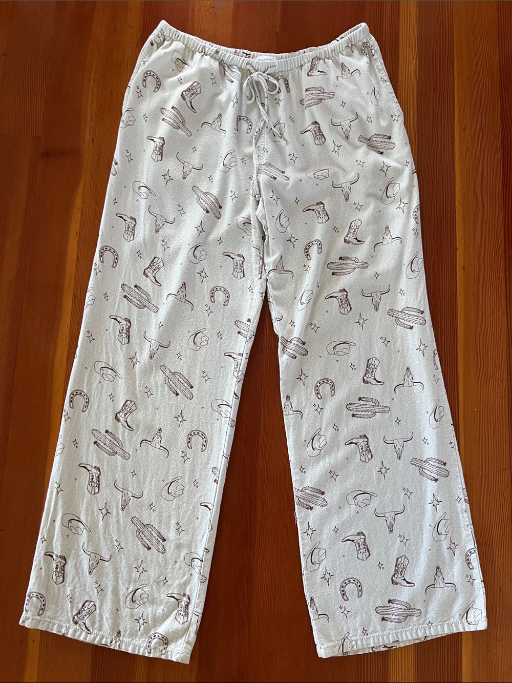 Cali 1850 Cowgirl Pants with Brown Western wear Print drawstring EUC